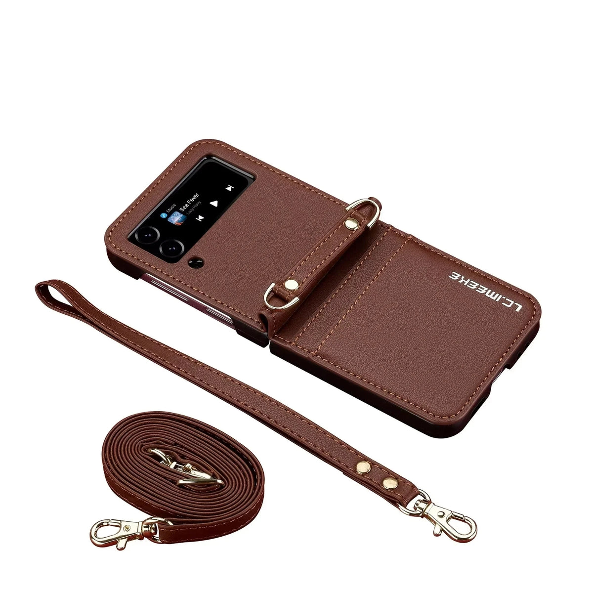 Crossbody Cards Solt Wallet Leather Case For Samsung Galaxy Z Flip 8 7 FE 6 5 4 3 5G Flip6 Flip7 Hand Strap Lanyard Pocket Cover