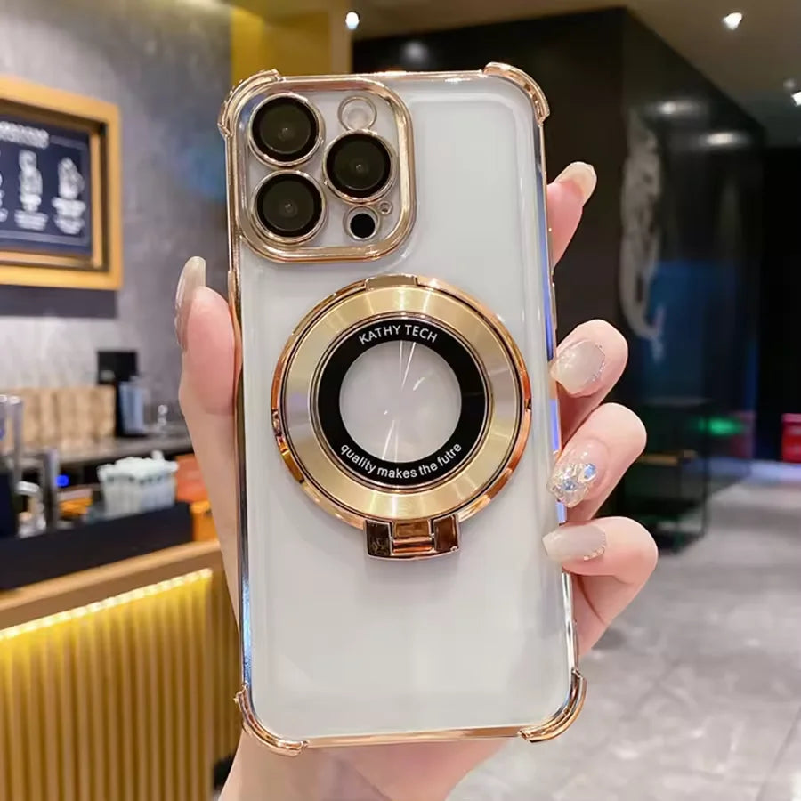 Luxury Plating Holder Phone Case For Google Pixel 9 9A 9 10 Pro XL 10A 7 7A 8 8A Clear Shockproof Soft Silicone Stand Back Cover