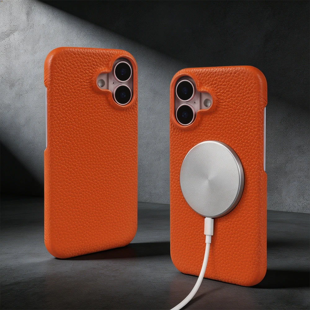 For Magsafe Lychee Pattern Genuine Leather Case for iphone 17 Pro Max Air 16 17e 16e 15 14 Plus 13 12 Mini Phone Case Back Cover