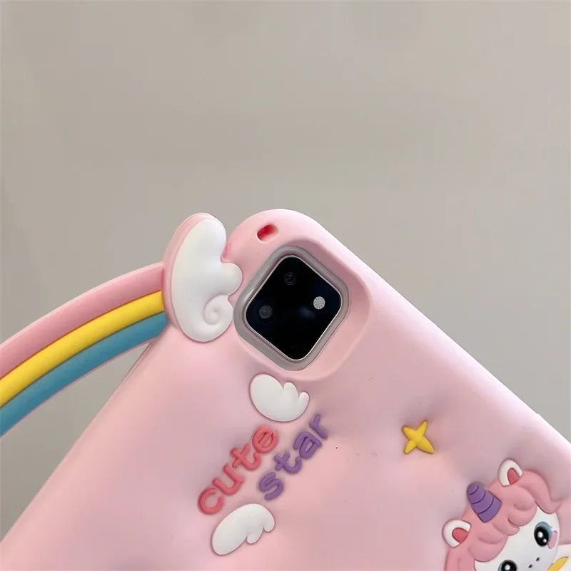 Kids Silicone Case For New iPad A16 11th/10th Generation iPad Air11 M3 M2 Mini Air 7 6 5 4 Pro11 M4 Cartoon Unicorn Holder Funda