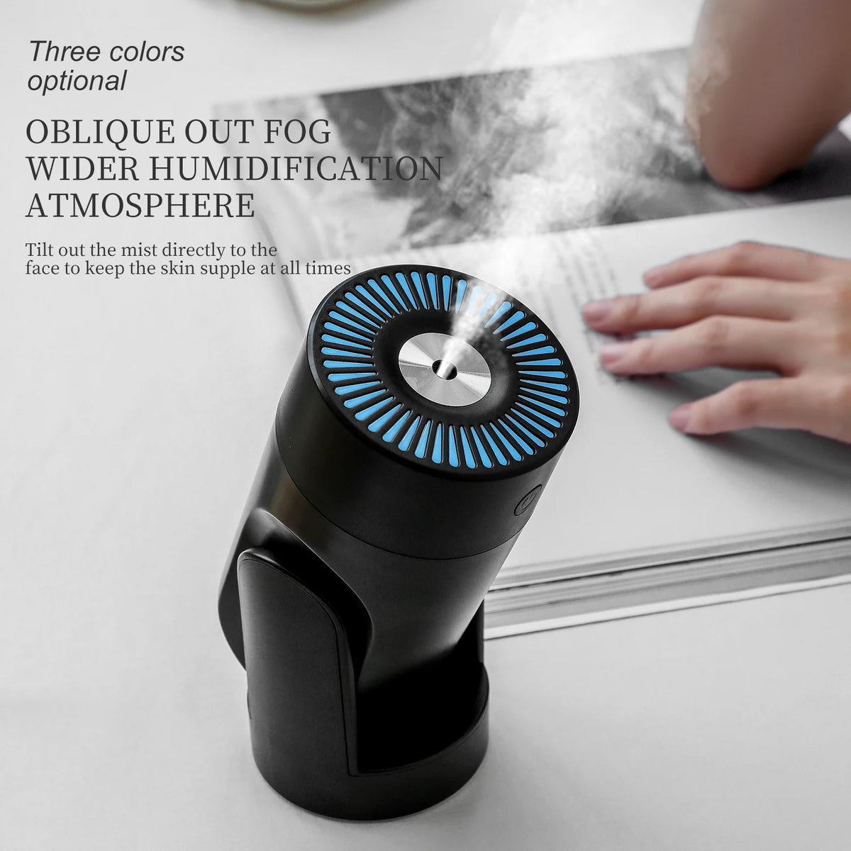 "360° Oscillating Humidifier & Air Purifier: Smart Desktop Mist Control with Ultra-Quiet USB Operation"
