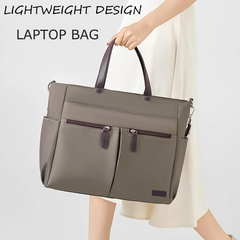 [ Laptop Bag ] Nylon casual ladies' laptop bag, daily commuting briefcase, lightweight double main pocket single-shoulder bag