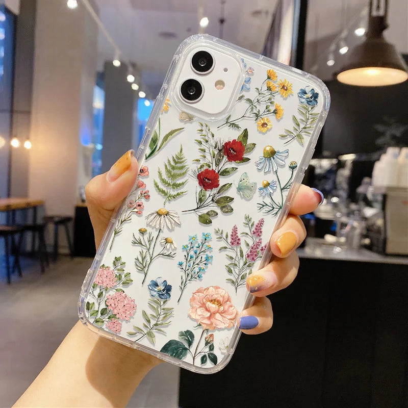 Flower Phone Case For iPhone 17 Case iPhone 15 13 14 11 12 16 Pro Max 7 8 Plus 12 13 Mini XR SE Soft Silicone Transparent Cover