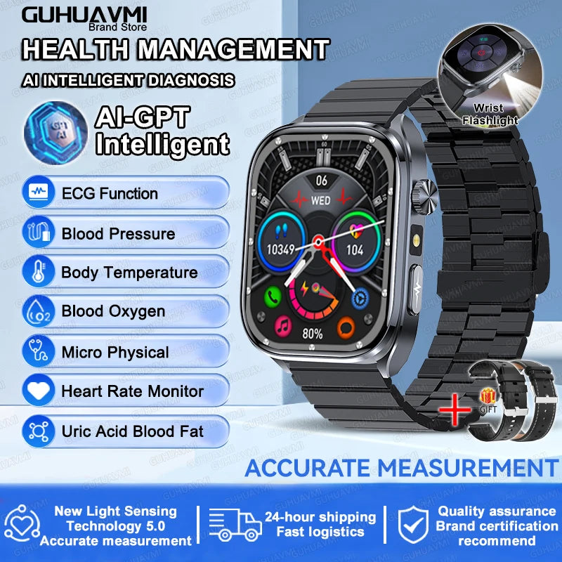 2026 New Accurate ECG Smart Watch Heart Health Analysis Blood analysis Blood Lipid Blood Pressure BT call Smart Watches For Men
