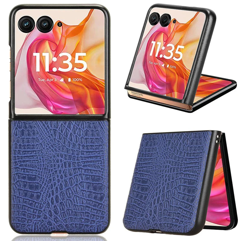 For Motorola Razr 50 Ultra Feels Smooth Fashion Crocodile Pattern PU Leather Hard Back Cover for Moto Razr Plus 2024 Phone Case