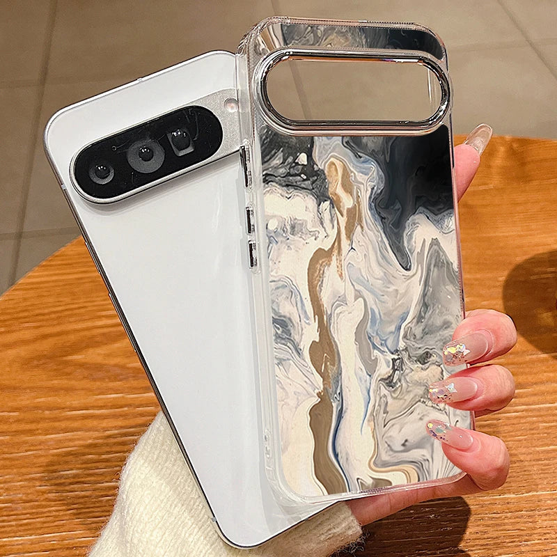 Colored Marble Print Phone Case For Google Pixel 10 9 Pro XL 10 9 8 7 Pro 9A 8A 7A Shockproof Plating Soft TPU Transparent Cover