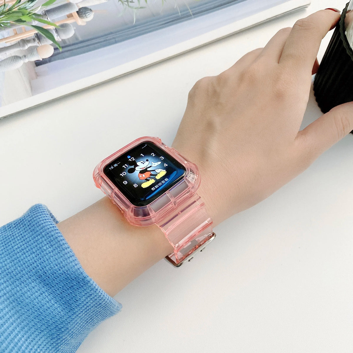 Clear Band + Case for Apple Watch Series 9 8 7 6 SE 5 49mm 45mm 44mm 38mm 41mm Transparent for iwatch 10 46mm 42mm Plastic Strap