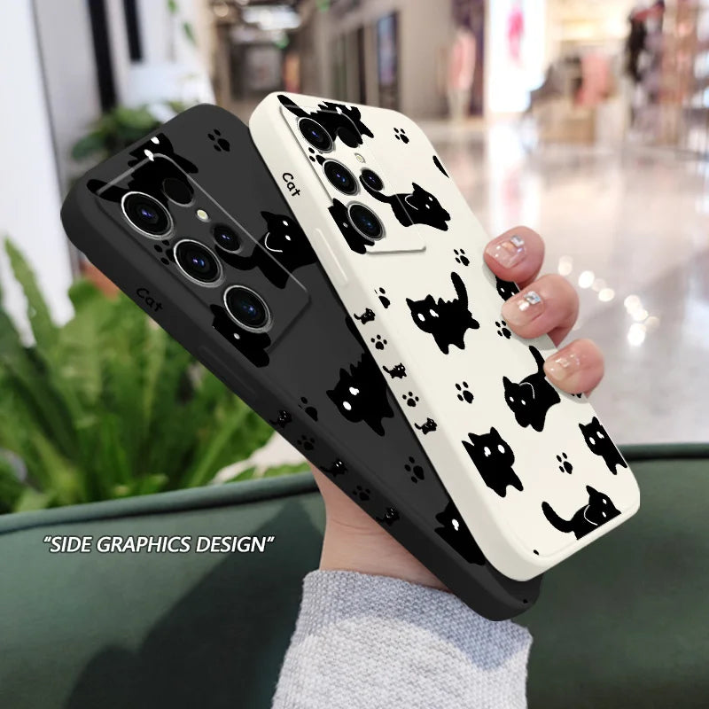 Nifty Black Cat Phone Case For Samsung Galaxy S25 S24 S23 S22 S21 S20 Ultra FE S10 S10E Plus Note 20 Ultra Silicone Cover
