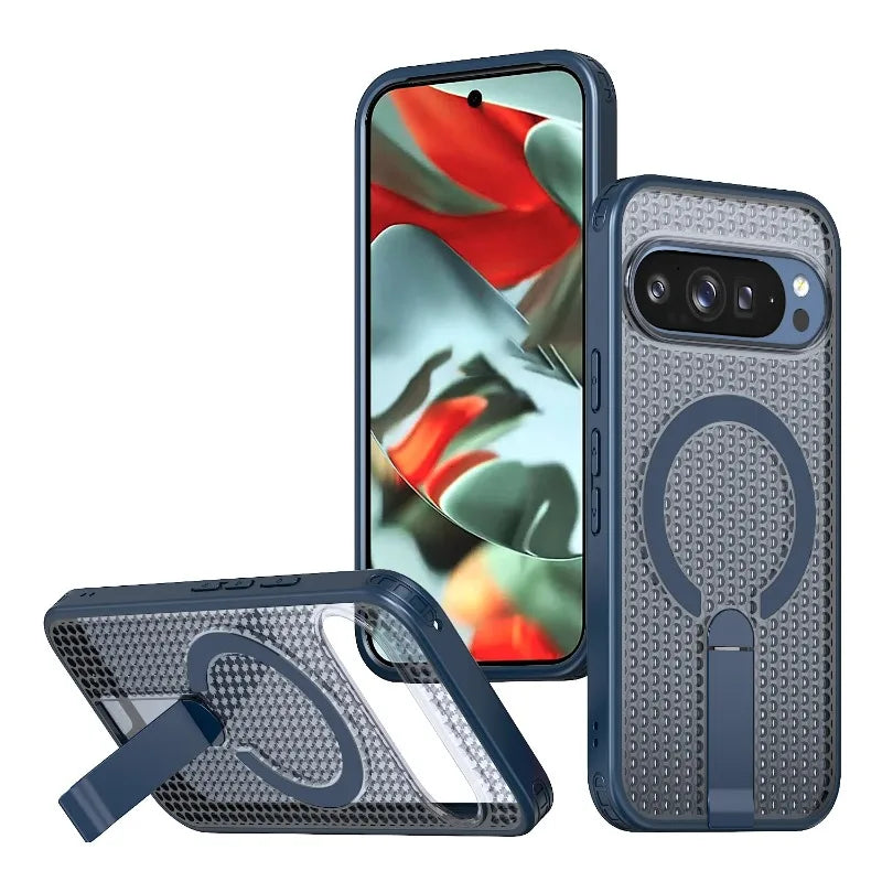 For Google Pixel 10 9 Pro XL 10A 9A Transparent particle heat dissipation PC board bracket magnetic phone case protective cover