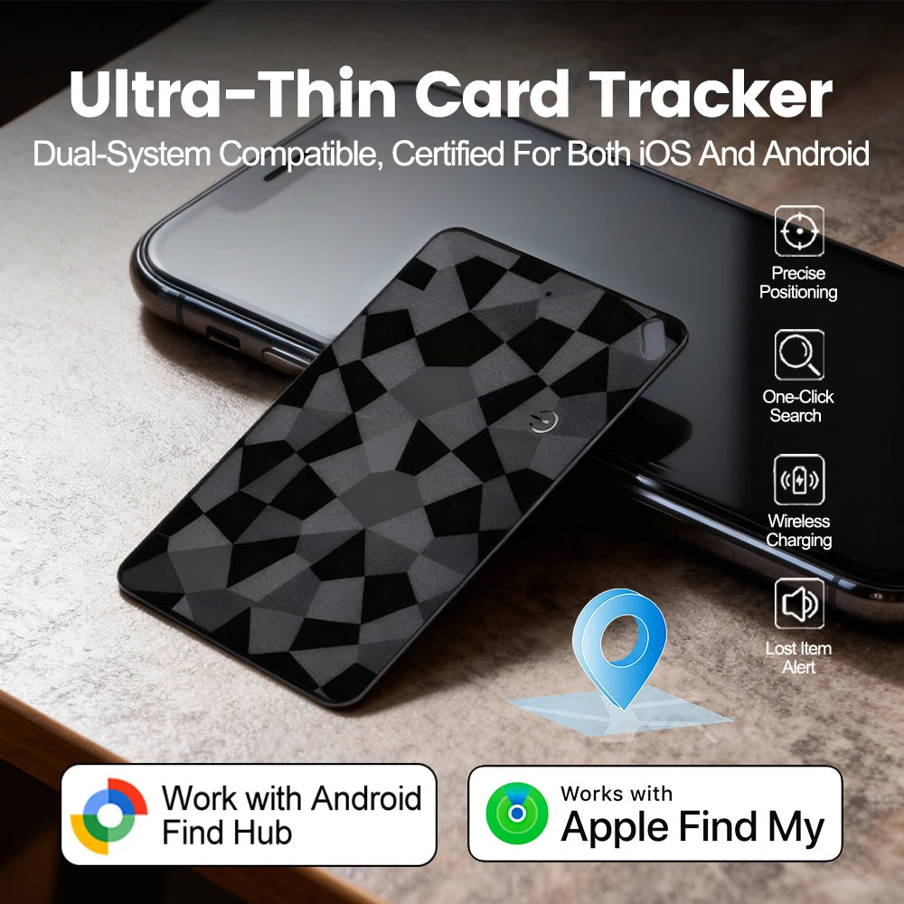Smart Wallet Tracker Card Rechargeable Dual System Item Finder Tracker Compatible With Apple Find My & Android Google Find Hub