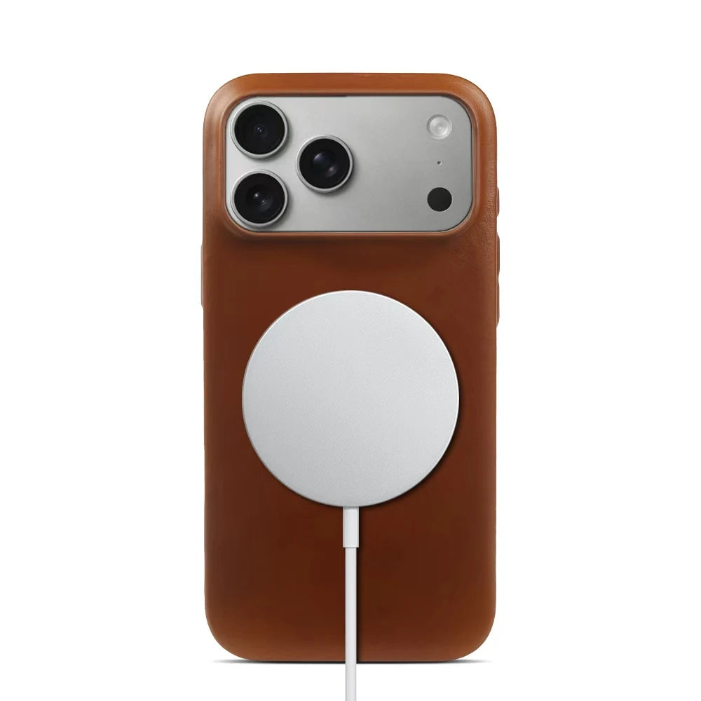 Luxury Genuine Leather Magnetic Phone Case For iPhone 17 Air 17e 16e 16 15 14 Plus 13 12 Mini 11 Pro Max For Magsafe Cover Funda