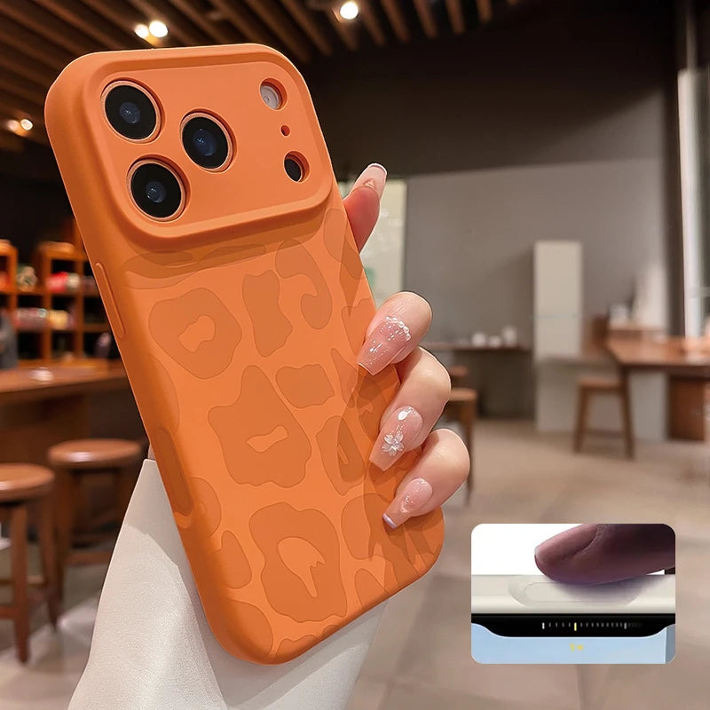 Leopard Pattern Liquid Silicone Case for iPhone 17 16 Pro Max Air 14 15 Plus 11 12 Camera Control Button Soft Shockproof Cover