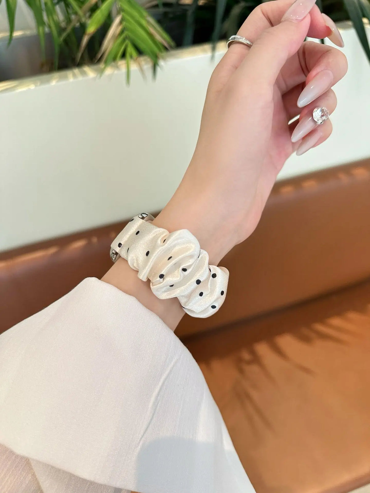 Stretchy Scrunchie Wristband for All Range of Apple Watch Series Colorful Dotted Pattern Satin Scrunchie Strap