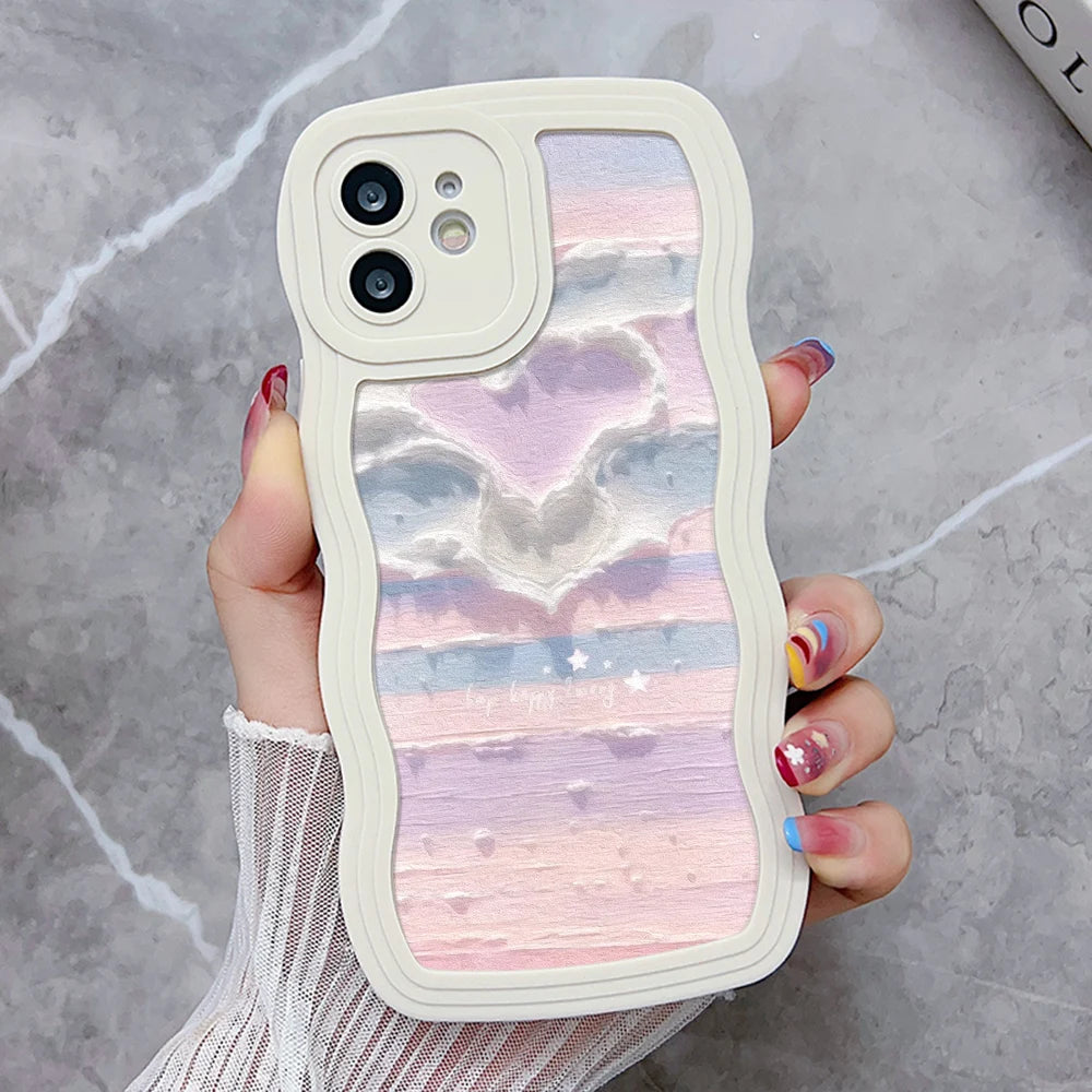 Silicone Phone Case For iPhone 11 6s 16 Plus 13 15 14 Pro Max 12 XR Wave Shockproof Soft Love Heart Cover Funda