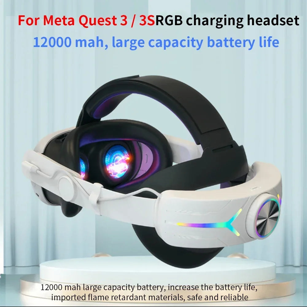 RGB Head Strap 12000mAh Battery Head Strap Compatible for Meta Quest 3/3s, Head Strap Battery VR Accessory for Meta Quest 3