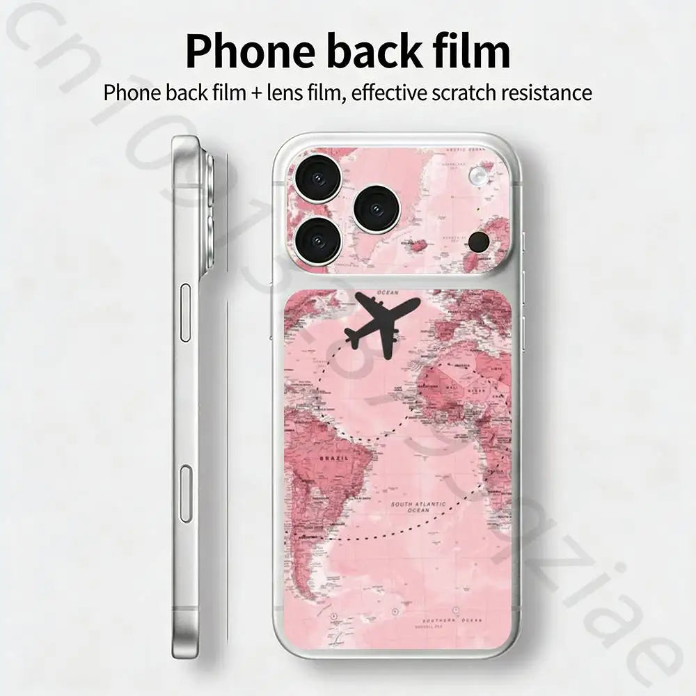 Airplane Map   For iPhone 17 pro Max /17 pro Full Cover Decal Skin Wrap 3D Colorful Rear Protective Sticker Film
