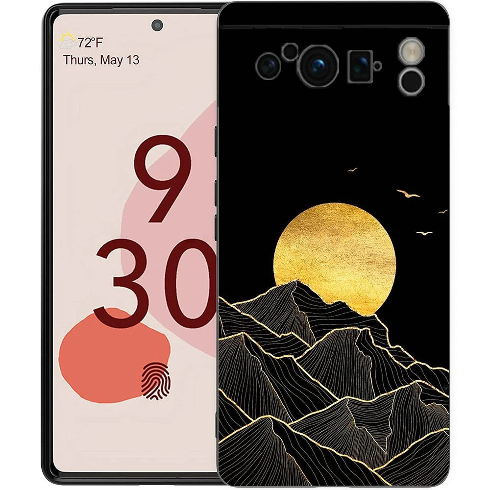 Abstract Mountain Sunrise Line Phone Case For Google Pixel 10A 10 9 8 7 6 Pro XL 9A 8A 6A 7A 5G Soft Shockproof TPU Black Cover