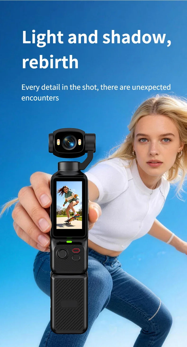 Pocket Handheld Vlog Camera 180°Rotatable Lens Anti-shake Stabilizer HD Portable Action Cam Built-in Fill Light Outdoor Travel