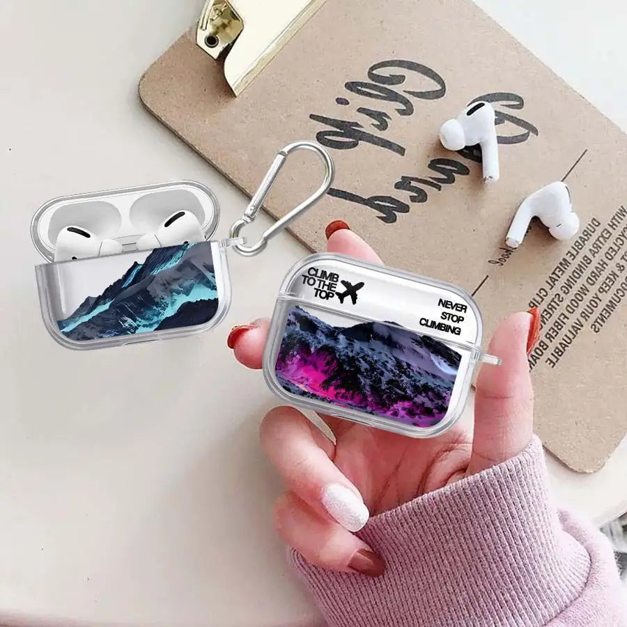 Case For Airpods 4 Pro Pro3 3 1 2 Pro2 Clear Earphone Cases Cover Snow Mountain Airplane