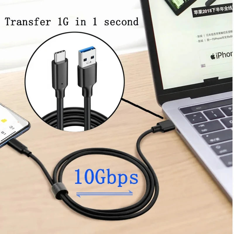 USB3.2 10Gbps Cable USB Type A to USB C 3.2 Gen2 Cable Data Transfer USB C SSD Hard Disk Cable 3A 60W QC 3.0 Fast Charging 1m 2m