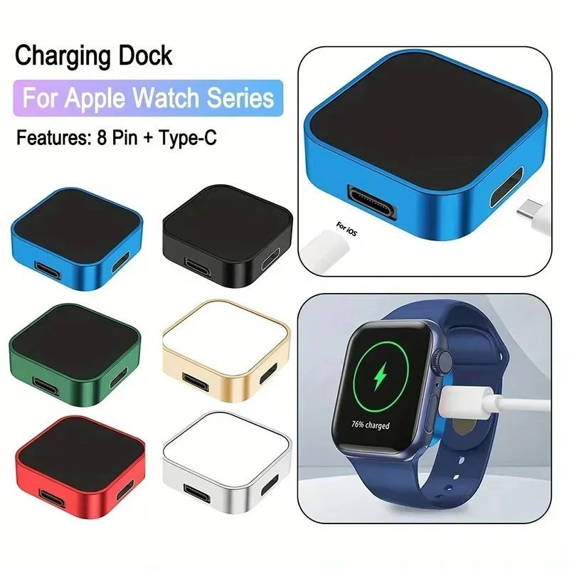 Portable Magnetic Watch Wireless Charger With Keychain For Apple Watch Series OS 9 SE 7 6 5 4 3 2 Type C/Ios Double Port Charger