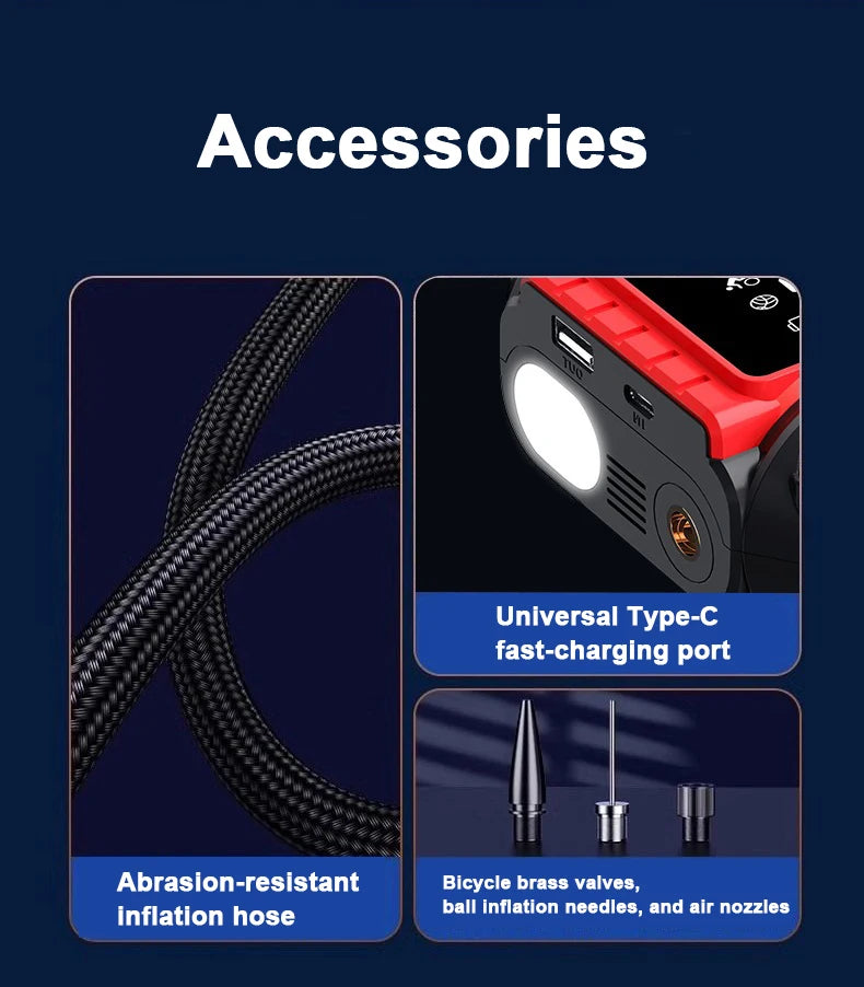 Car Jump Starter 1800A/600A 12V Car Tire Inflator Portable Charger Petrol Diesel Auto Starting Device Booster Emergency Starter