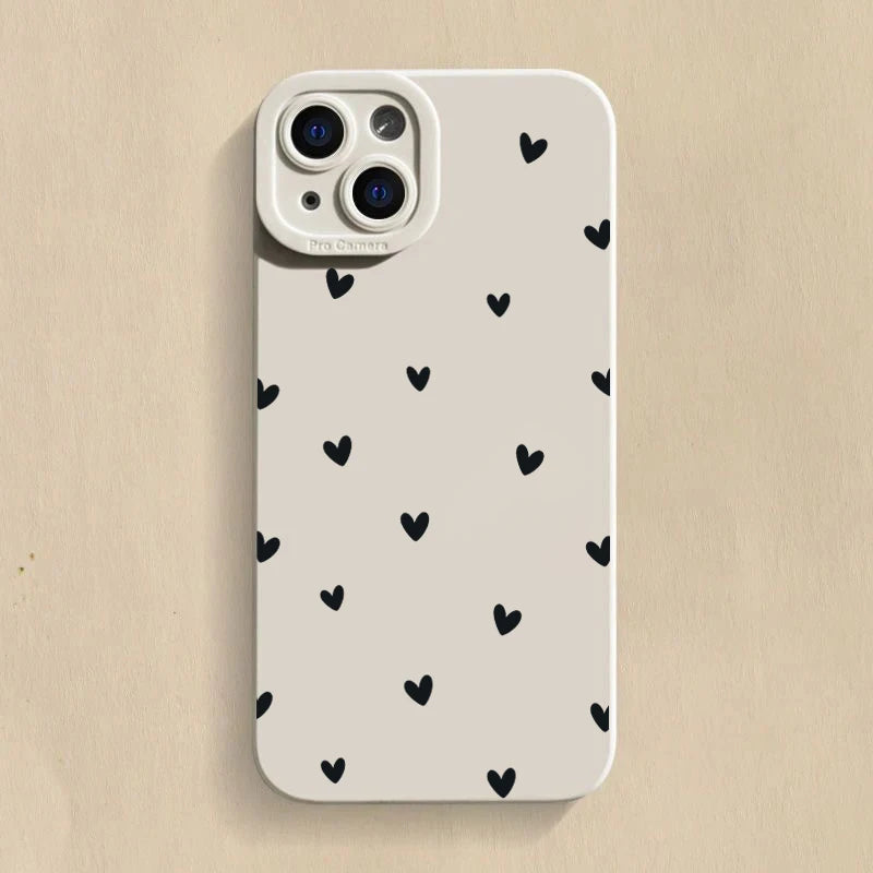 Black Love Heart Phone Case For iPhone 17 16 14 15 13 12 11 Pro Max X XR XS 7 8 15 16 Plus SE Shockproof Silicone Soft Cover