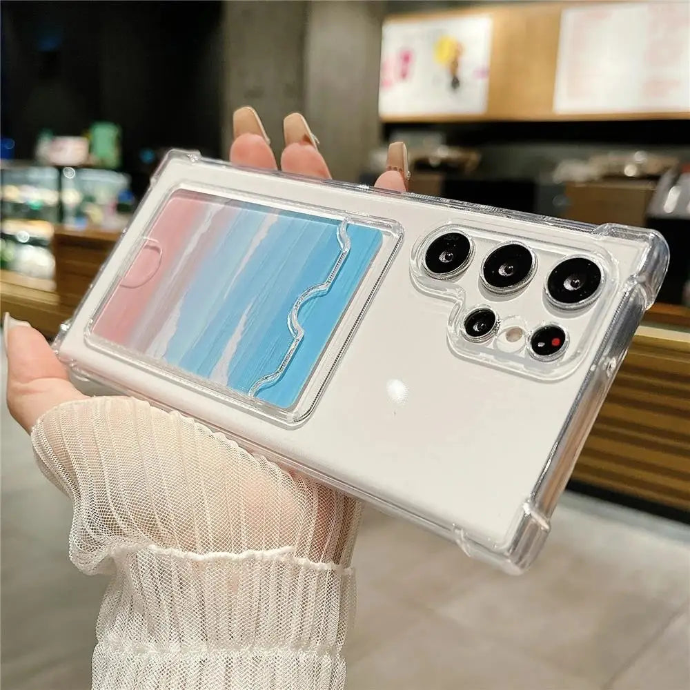 Clear Shockproof TPU Wallet Case For Samsung Galaxy For Samsung S25 S24 S23 S22 S21 Ultra Plus S20 FE Card Holder Pocket Bag