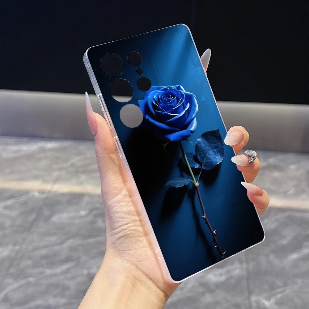Single Blue Rose Phone Case for Samsung Galaxy S26 S25 S24 S23 S22 S21 S20 FE Plus Lucency TPU Protection Cover