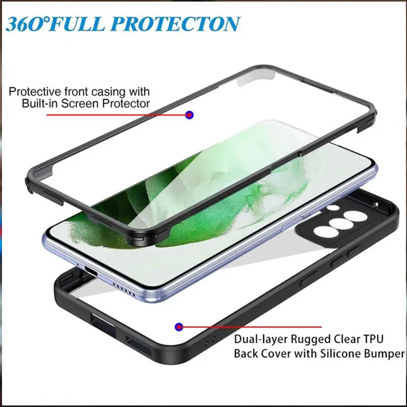 360° Full Cover Case for Samsung Galaxy S24 S25 Ultra S22 S23 S21 Plus Fe A54 A34 A24 A14 A53 A33 A23 A13 Shockproof Soft Cover