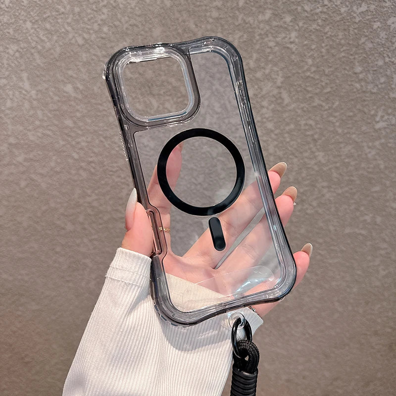 3IN1 Candy Color Clear Shockproof Phone Case for IPhone 17Air 16E 15 14 Plus 13 12 Pro Max Lanyard Magnetic Charge Protect Cover