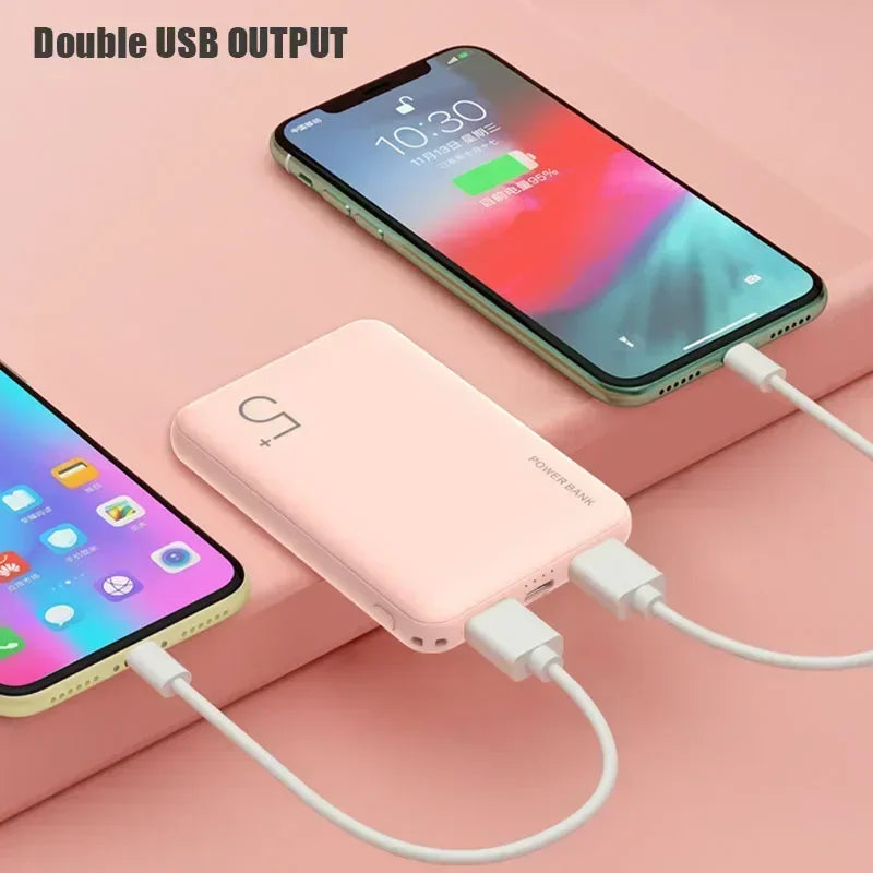 5000mAh Portable Ultra-thin Power Bank with Double USB TYPE C OUTPUT Fast Charging Poverbank for IPhone 14 13 12 8 Xiaomi Huawei