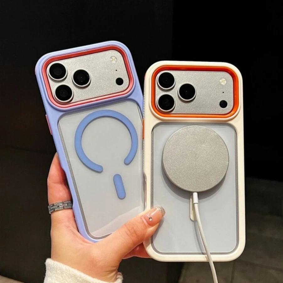 For Magsafe Case for iPhone 17Pro 17 13 12 11 Pro Max 16 15 14 Plus Anti-Slip 3 in 1 Wireless Charging Clear Armor PC TPU Cover