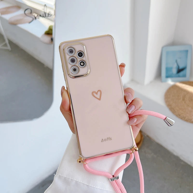Crossbody Lanyard Strap Plating Case For Samsung Galaxy A53 A73 A33 A52 A52S A72 A32 A51 4G 5G S22 S21 S20 Fe Plus Ultra Cover
