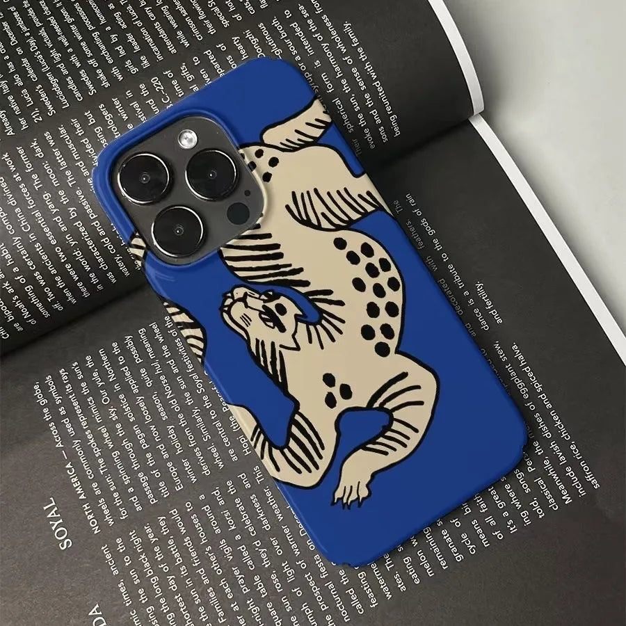 Cute Artistic Cartoon Leopard Pattern Phone Case for iPhone 17 16 15 14 13 12 11 Air Pro Max X XS XR 8 Plus Glossy Film Hard PC