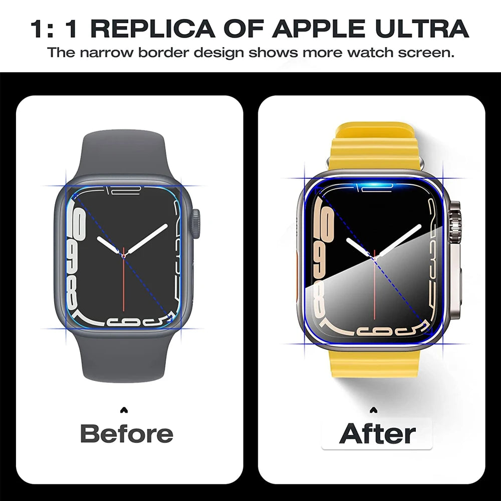 for Apple Watch Case 46mm 45mm 44mm 42mm 46/40/38mm Screen Protector PC Cover+Glass Series 12 11 10 9 8 7 SE Instantly To Ultra