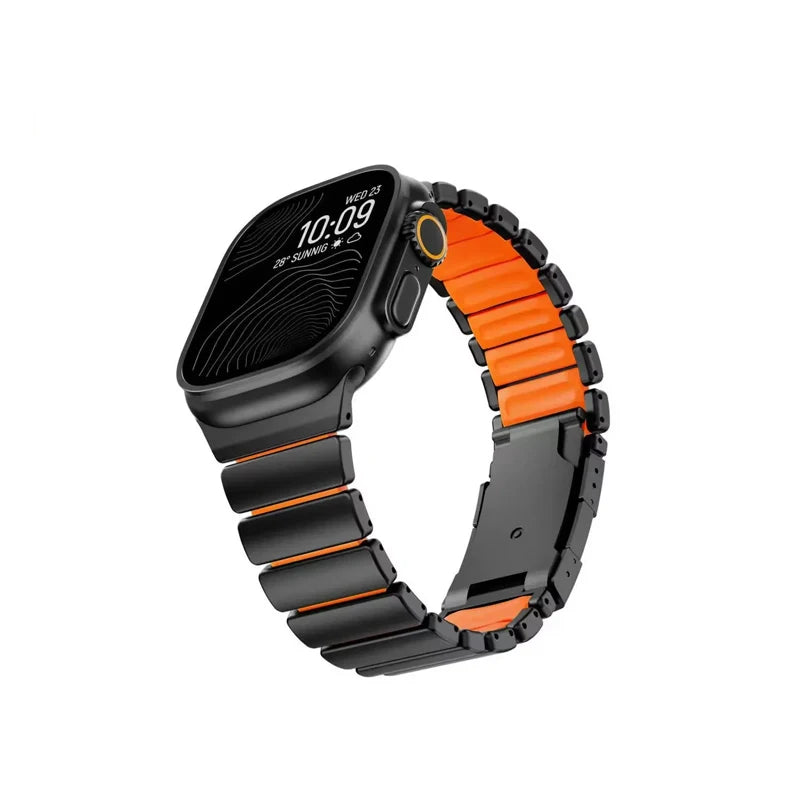 Luxury Titanium Silicone Strap for Apple Watch Ultra 3/2 49mm 46mm 45mm 44mm 42mm Bracelet for Iwatch Series 11 10 9 8 7 6 SE3