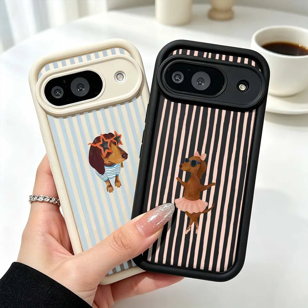 Cute Striped Dachshund Cover For Google Pixel 10 9 8 7 9a 8a 7a Pro XL Eye Ladder Phone Case