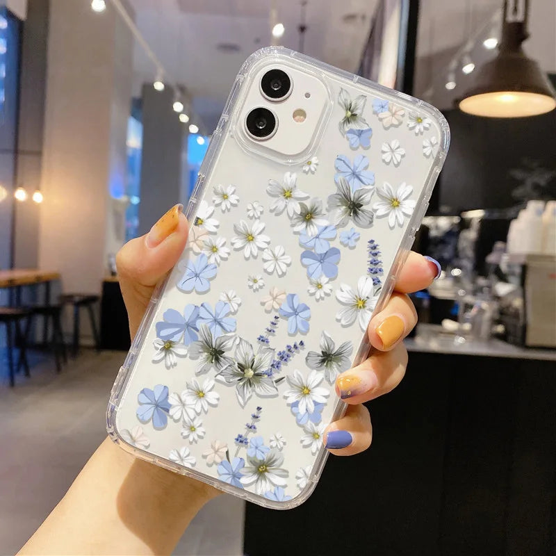 Fashion Blue Flower Florals Phone Case For Samsung S25 Ultra Case Samsung S24 S23 S22 Ultra S 25 Plus S20 S21 S23 FE Cases Cover