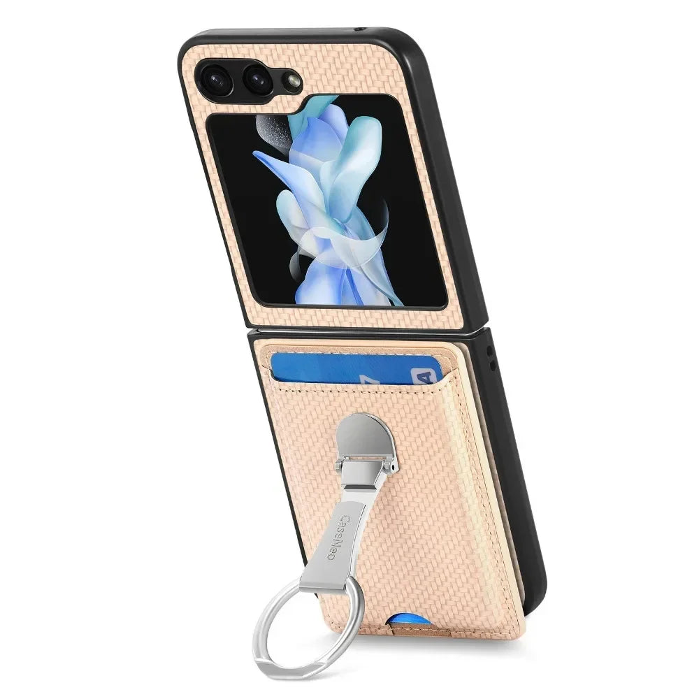 Luxury Ring Stand Leather Phone Case for Samsung Galaxy Z Flip 8 Flip 7 6 5 4 3 Flip7 FE Wallet Card Slot Shockproof Cover