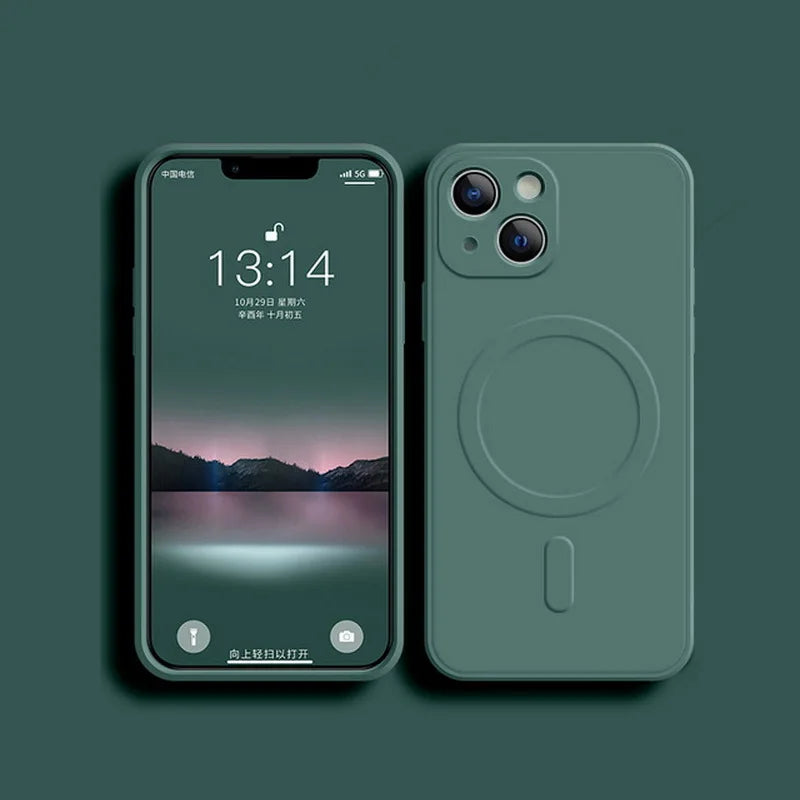 Liquid Silicone Shockproof Case For iPhone 17 16 15 14 13 12 11 Pro Max Plus Phone Magnetic Wireless Charger For Magsafe Cover