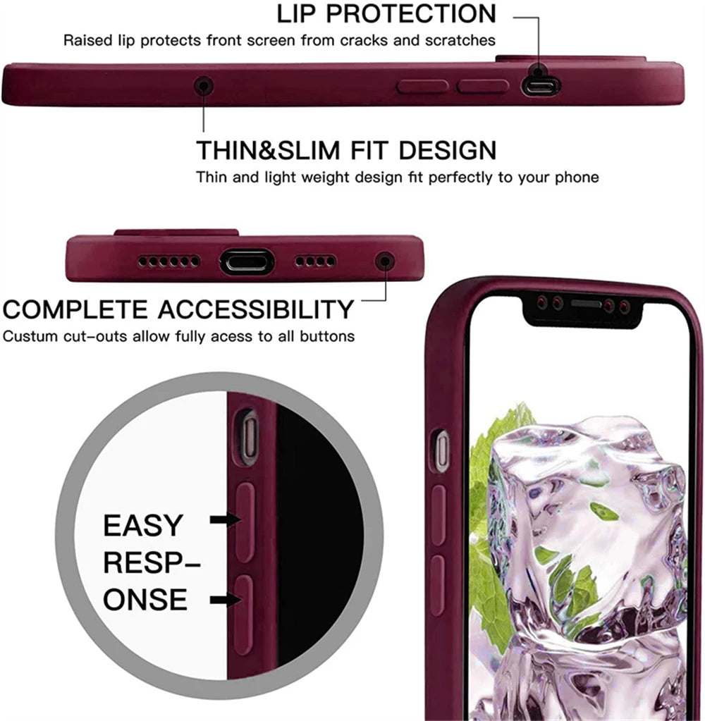 Plum red Anti Drop Case For iPhone 16 11 12 13 14 15 Pro Max 12 Mini 7 8 X XS XR Cover Coque Funda Silicone Soft TPU Back Cover