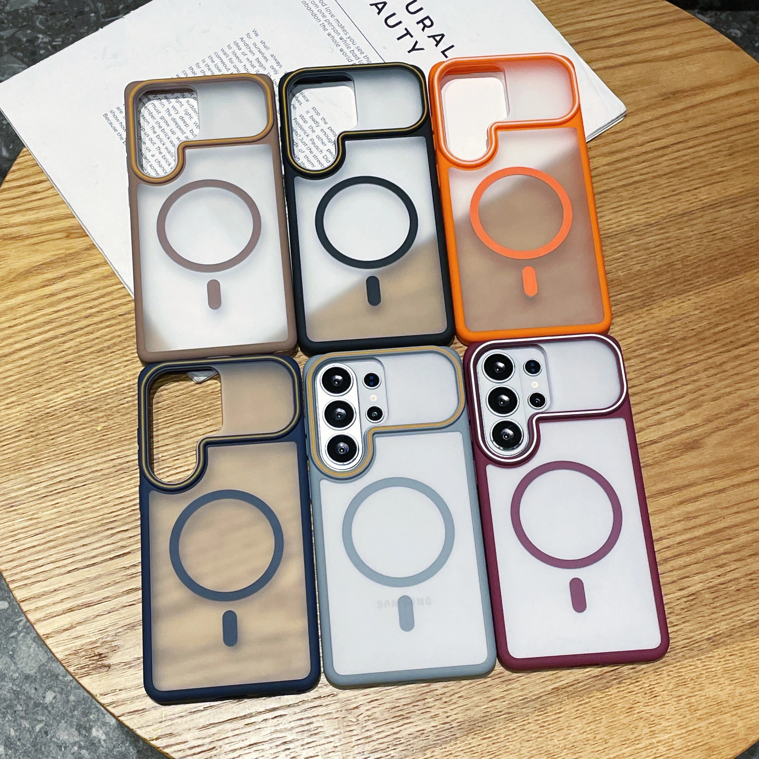 Strong Magnetic Frosted Matte For Magsafe Phone Case For Samsung Galaxy S26 S25 FE S24 S23 Ultra Large Window Shockproof Cover