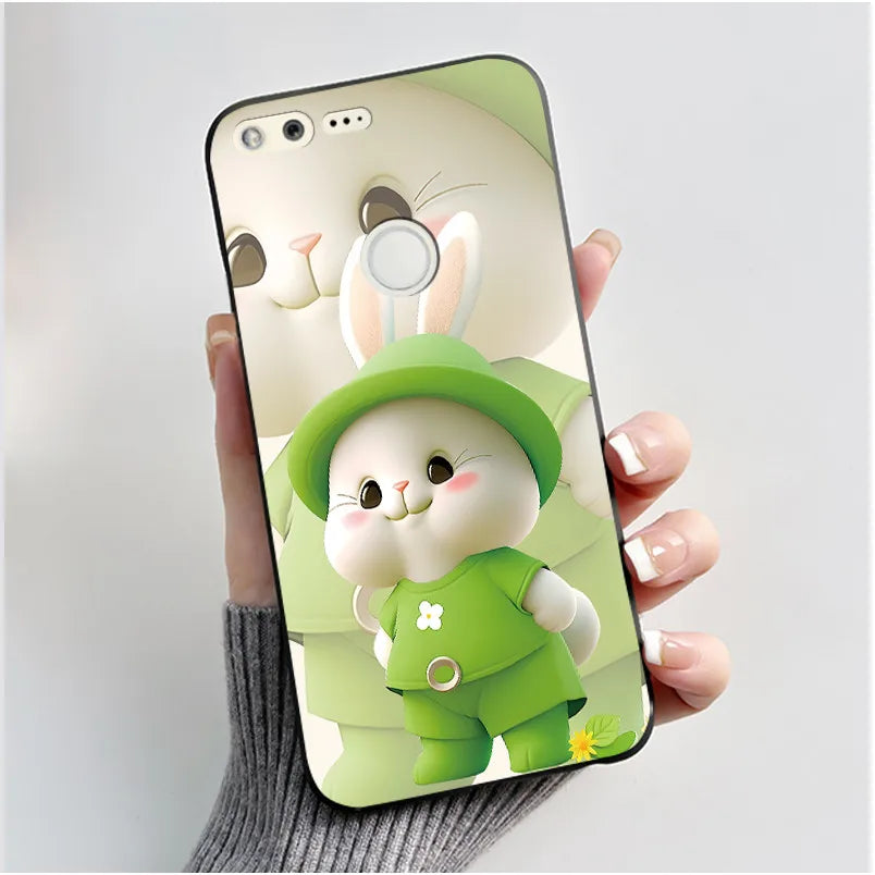 Luxury Cute Love Rabbit Cartoon Funny Case For Google Pixel XL Pixel1 1 XL Black Silicone Soft Phone Case Protective Back Cover
