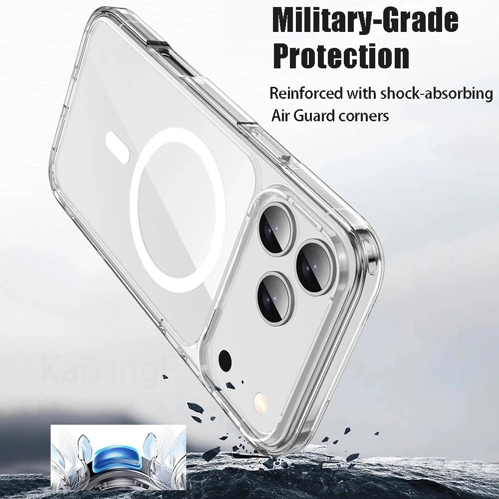 Luxury Magnetic Wireless Charge Clear Case for iPhone 17 Pro Max Air For Magsafe Back Cover Transparent Case