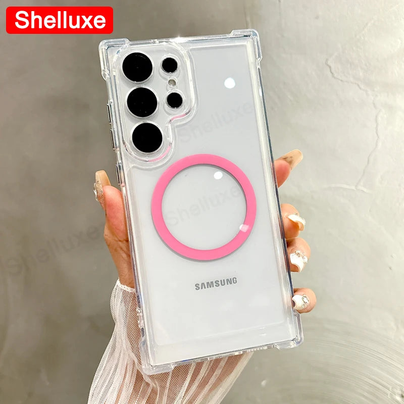 Transparent Armour Magnetic Case Shelluxe For Samsung Galaxy S26 S25 Ultra S24 S23 S22 Plus Luxury Corners Protector Phone Cover