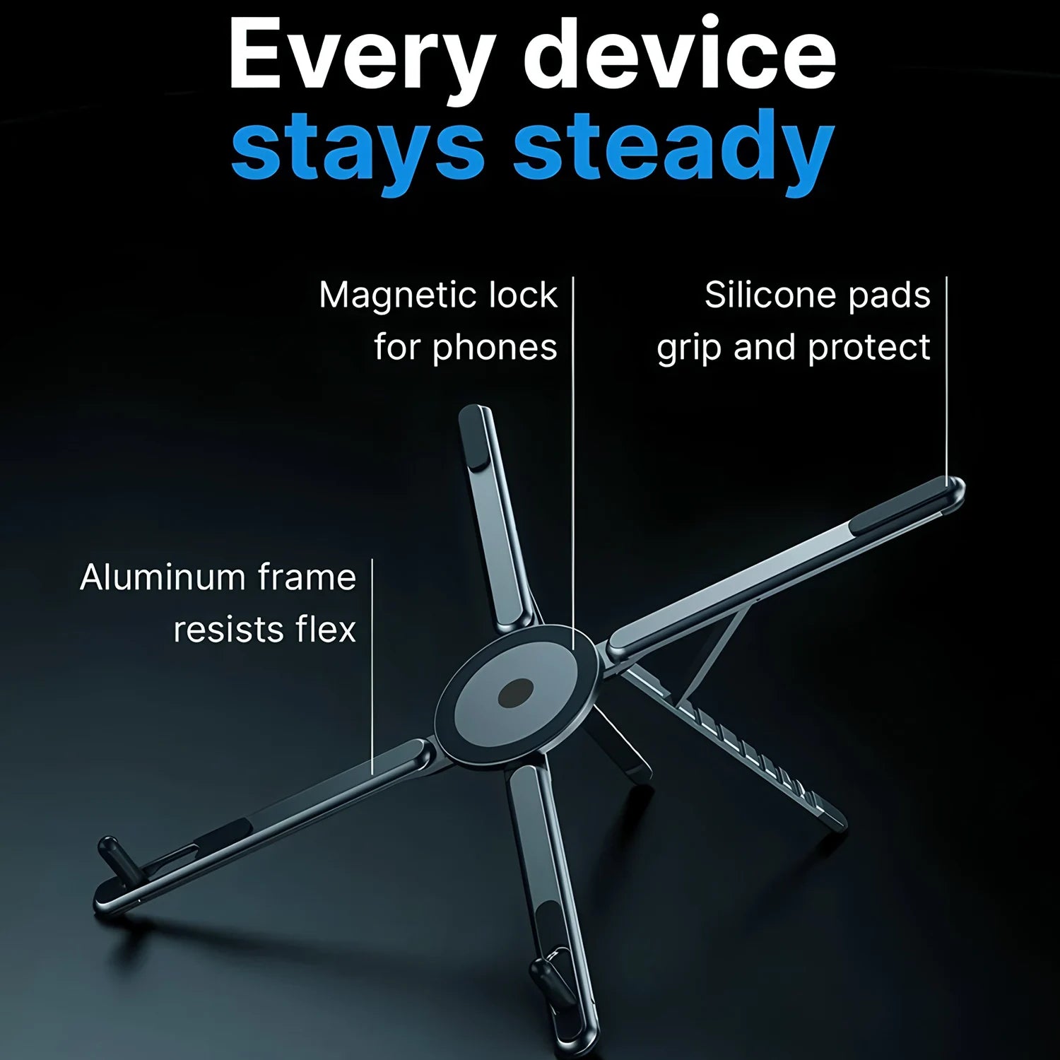 Portable Magnetic Phone Holder & Selfie Stick 3-in-1 Foldable Tripod Stand for iPhone iPad Tablet Laptop Desktop Use