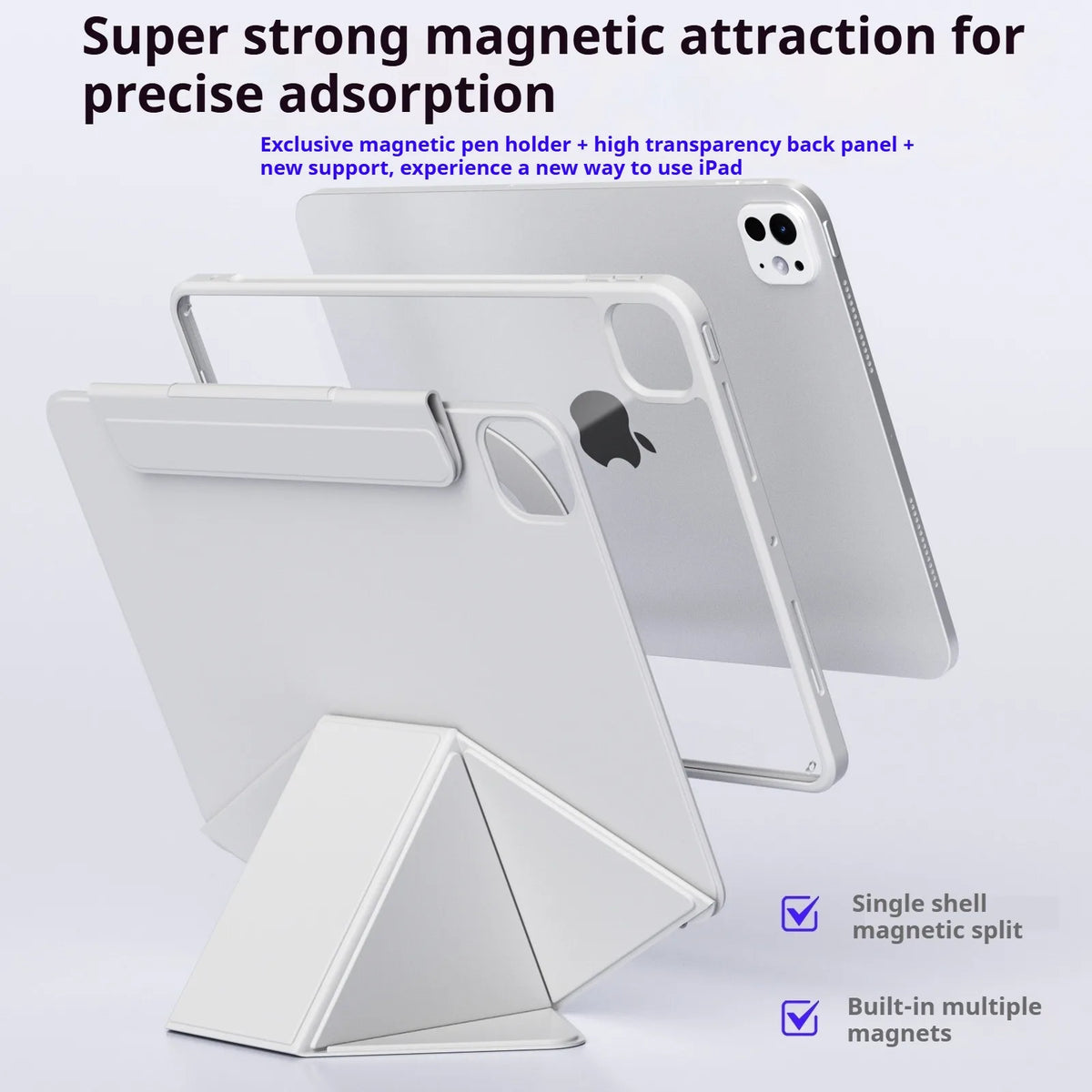 ZOYU for iPad 10/11th Increase Height Bracket Case, Magnetic Transparent Back Shell Cover iPad Pro 11 12.9 Air 4/5th 13 Mini 6/7