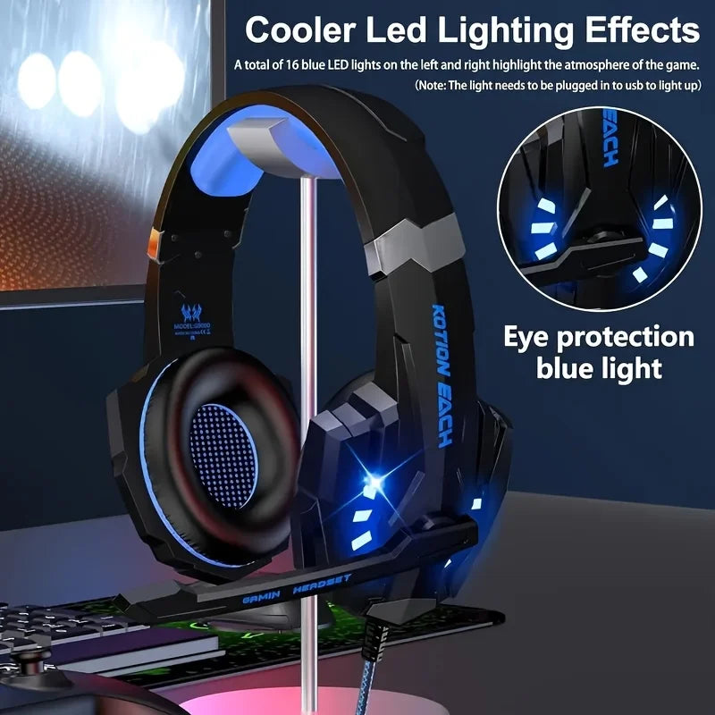 Gaming Headset G9000 Over Ear Wired Headphones 3.5mm Audio USB LED Light with Microphone Stereo Sound for PC PS5 Video Games