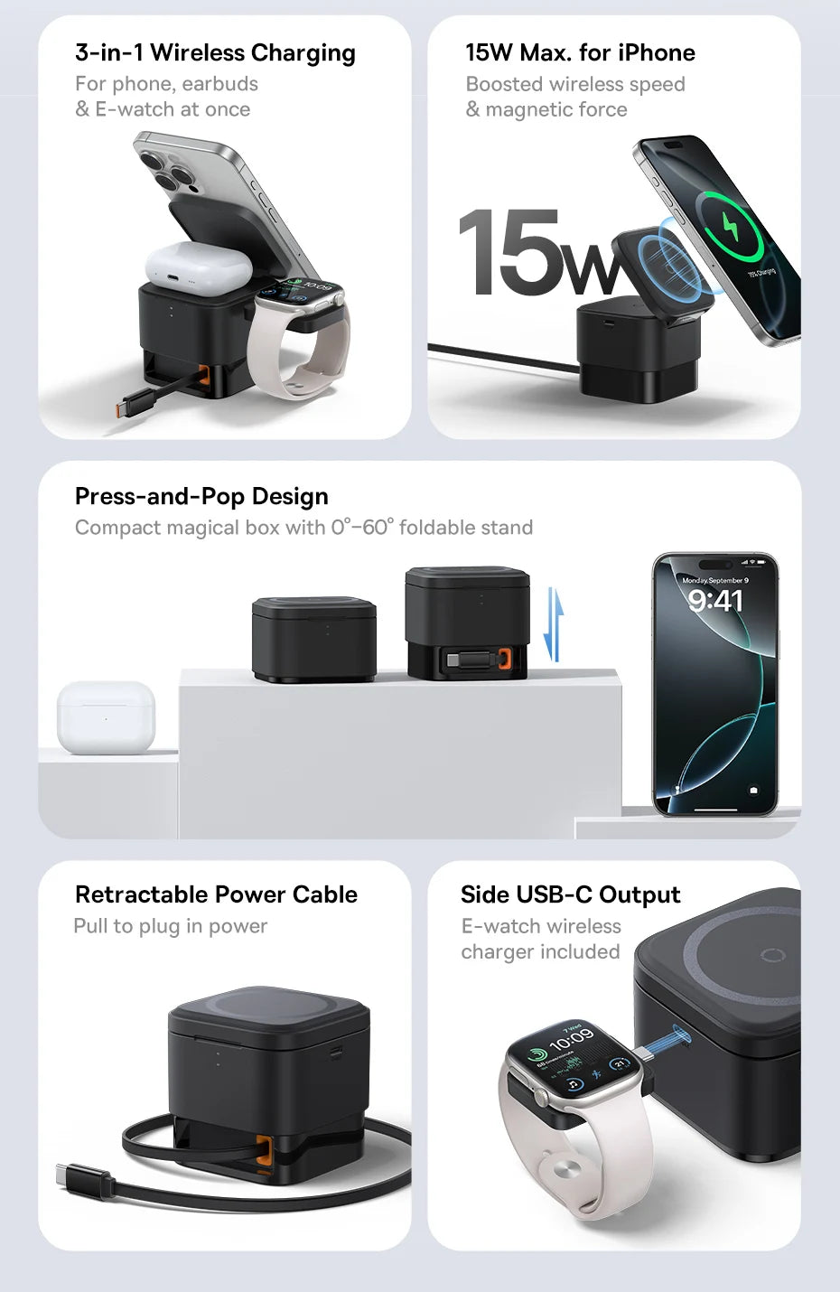 Baseus 3 in 1 Magnetic Wireless Charger Stand 15W Fast Wireless Charging 25W Desktop Dock Station For iPhone16 15 14 13 Airpod